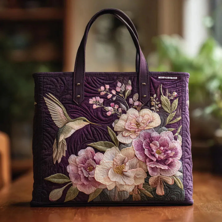 Bolso Acolchado Artesanal - Colibríes y Orquídeas