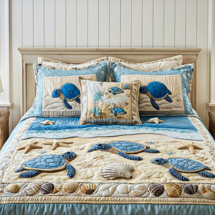 Juego de cama acolchado de 3 piezas - Olas del Océano