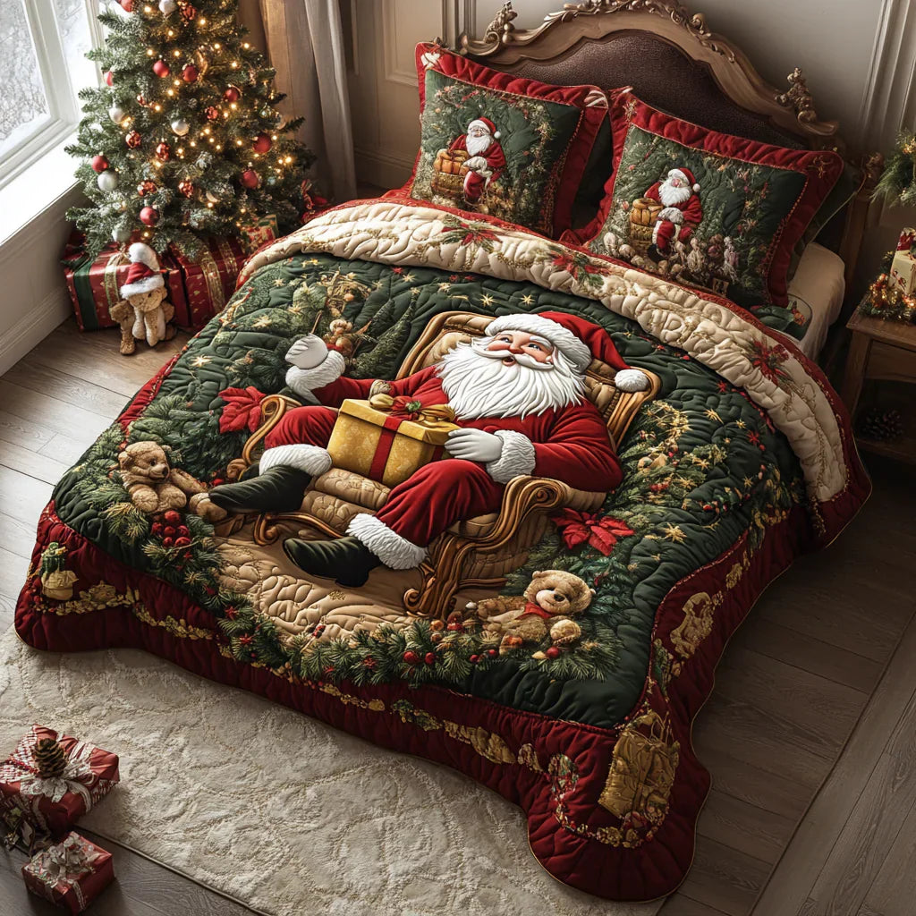 Juego de cama acolchado de 3 piezas - Magia de Papá Noel