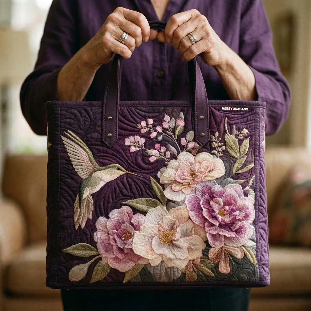 Bolso Acolchado Artesanal - Colibríes y Orquídeas